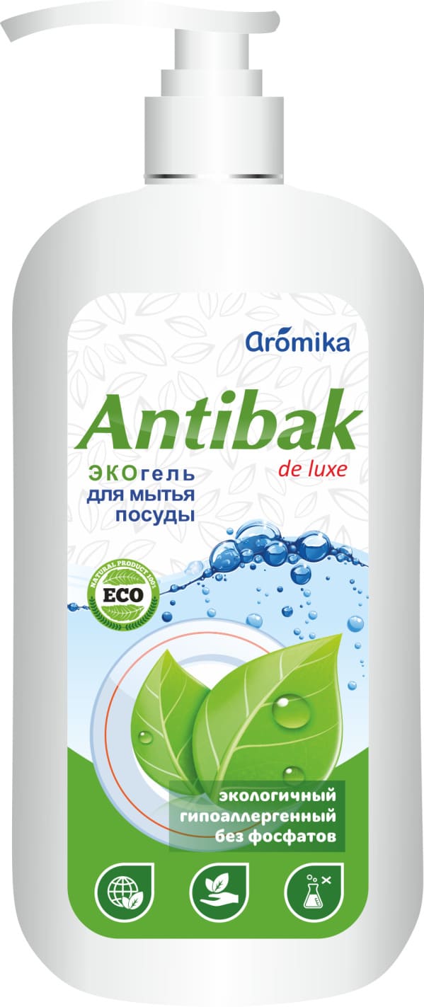 ГЕЛЬ ДЛЯ МЫТЬЯ ПОСУДЫ ANTIBAK DE LUXE ЭКОГЕЛЬ 1100МЛ