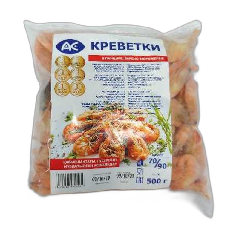 КРЕВЕТКИ АС В ПАНЦИРЕ В/М 70/90 500Г П/П