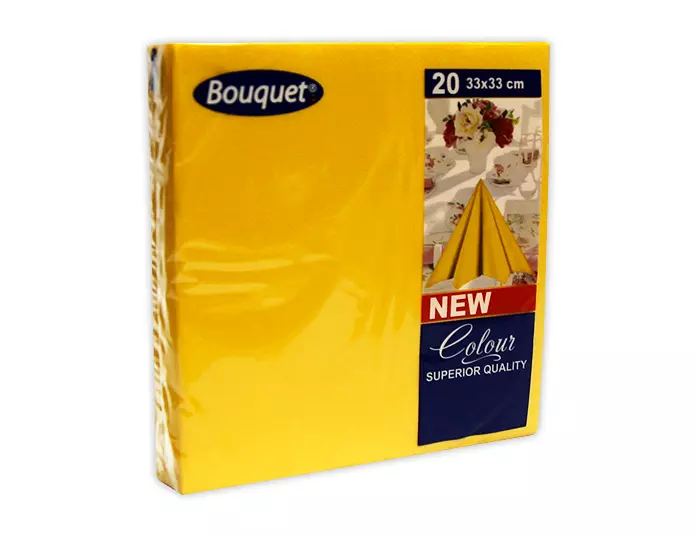САЛФЕТКИ БУМАЖНЫЕ BOUGUET COLOR ЖЕЛТЫЕ 2-СЛОЙНЫЕ 20ШТ