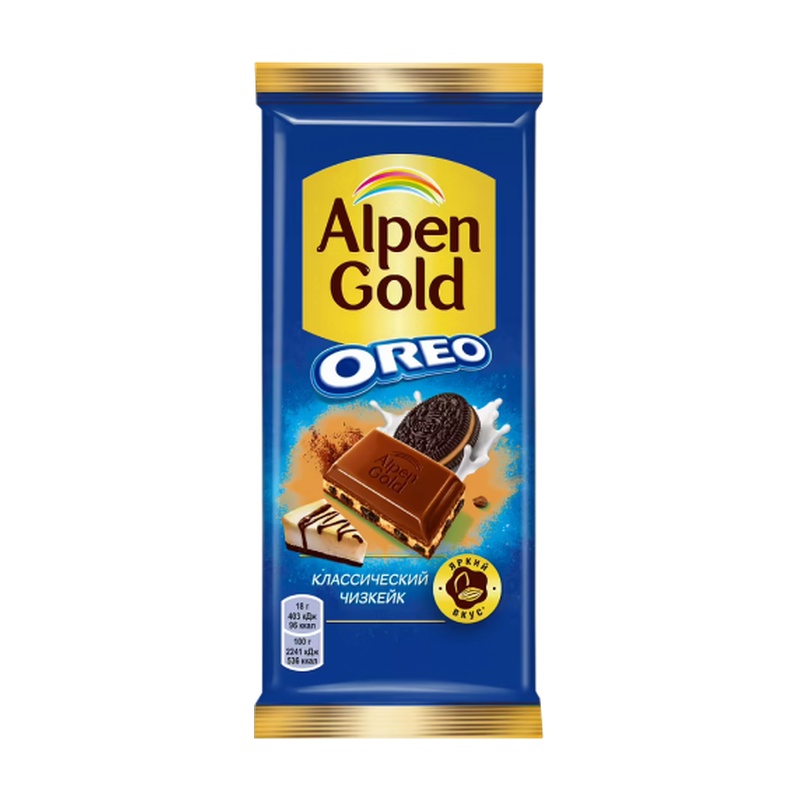 ШОКОЛАД ALPEN GOLD МОЛОЧНЫЙ ШОКОЛАД ЧИЗКЕЙК ПЕЧЕНЬЕ ОРЕО 85Г