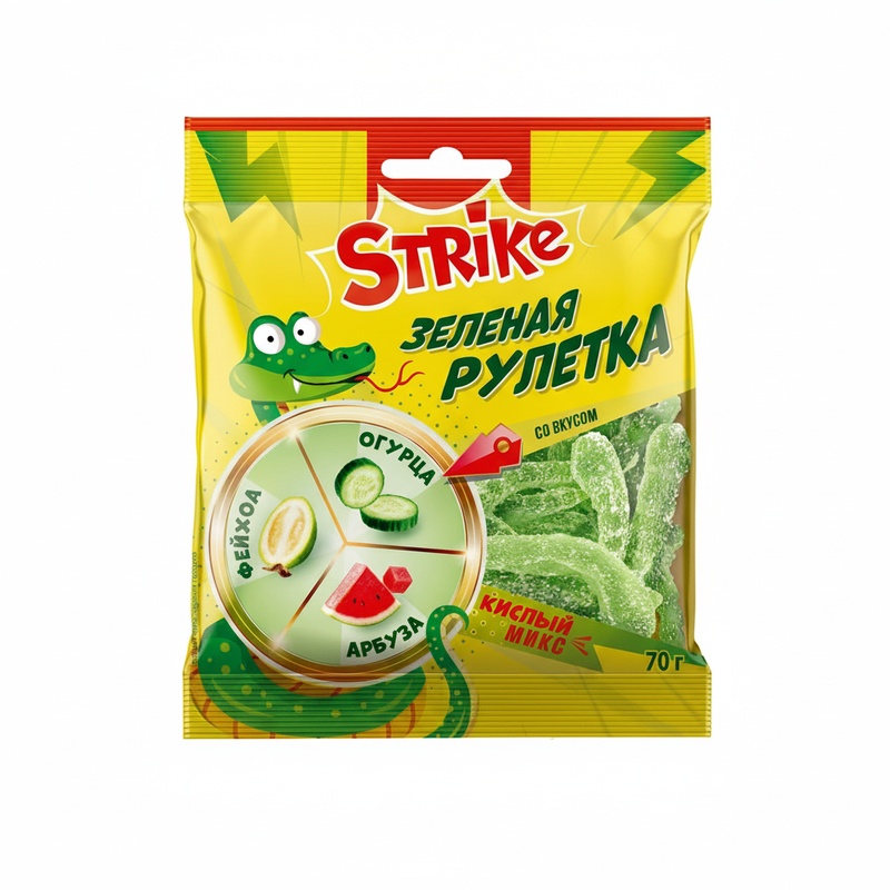 МАРМЕЛАД ЖЕВАТЕЛЬНЫЙ STRIKE ЗЕЛЕНАЯ РУЛЕТКА 70Г