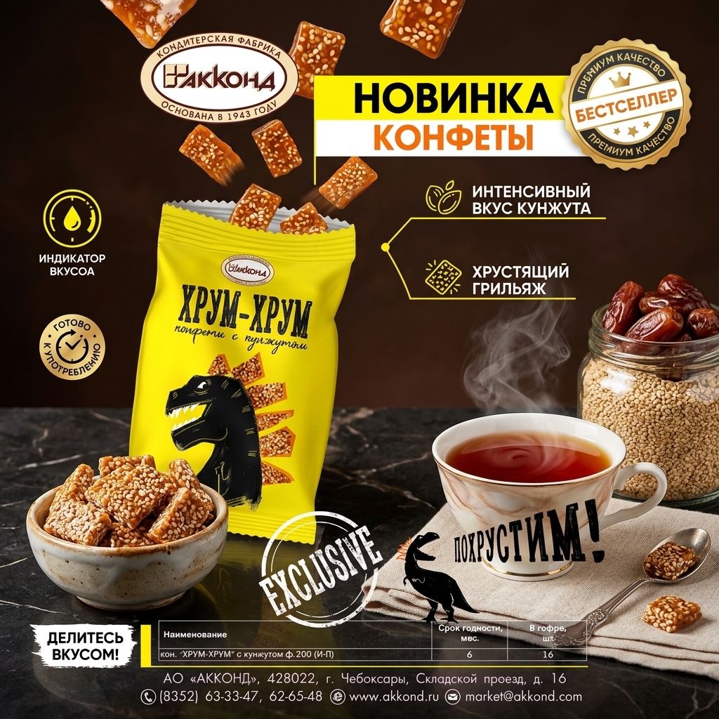 КОНФЕТЫ ХРУСТЯЩИЕ С КУНЖУТОМ 200Г