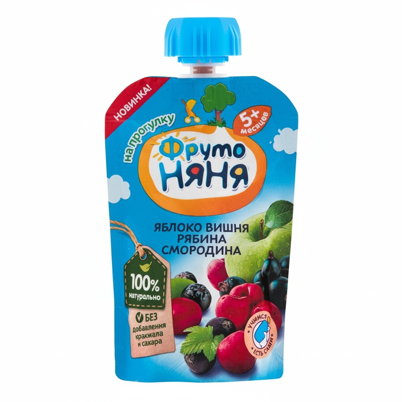 ДЕСЕРТ ФРУТО НЯНЯ ЯБЛОКО ВИШНЯ РЯБИНА СМОРОДИНА 90Г ПАУЧ