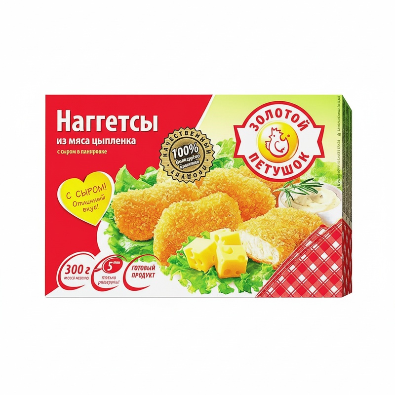 НАГГЕТСЫ ЗОЛОТОЙ ПЕТУШОК С СЫРОМ В ПАНИРОВКЕ 300Г