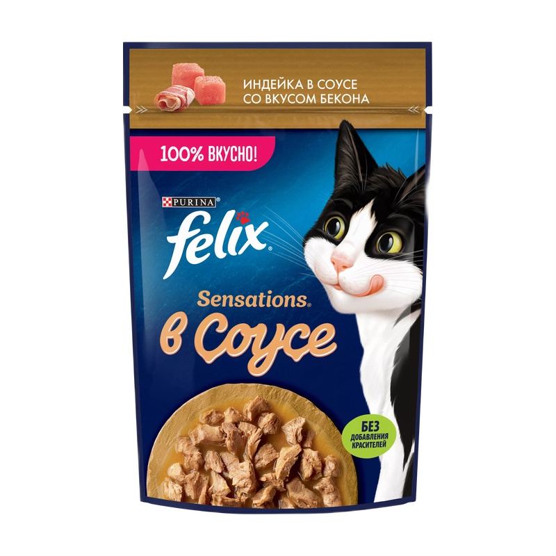 КОРМ ДЛЯ КОШЕК FELIX SENSATIONS ИНДЕЙКА БЕКОН В СОУСЕ 75Г