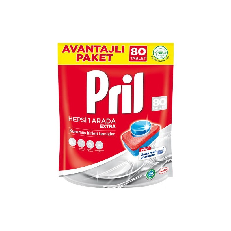 ТАБЛЕТКИ ДЛЯ ПОСУДОМОЕЧНЫХ МАШИН PRIL EXTRA ALL IN ONE 80ШТ