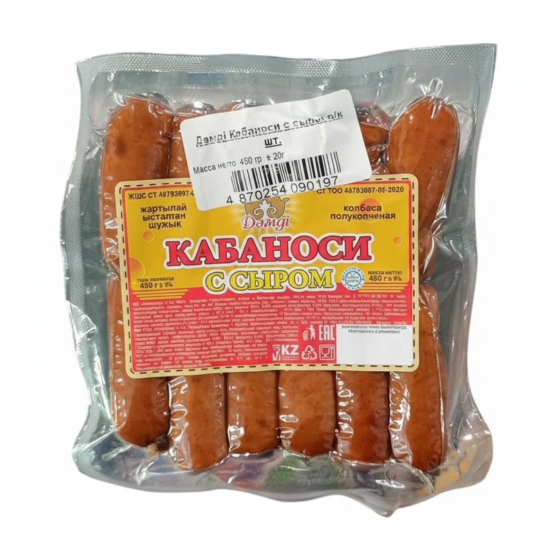 КОЛБАСА ПОЛУКОПЧЕНАЯ ДӘМДІ КАБАНОСИ С СЫРОМ 450Г В/У