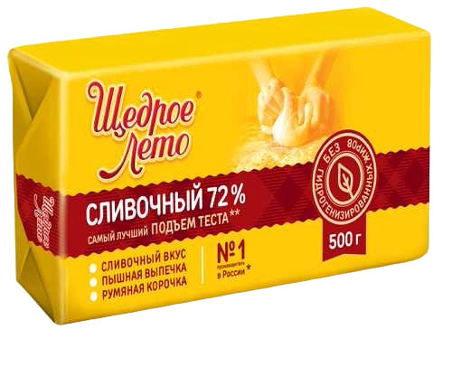 МАРГАРИН ЩЕДРОЕ ЛЕТО СЛИВОЧНЫЙ ВКУС 72% 500Г