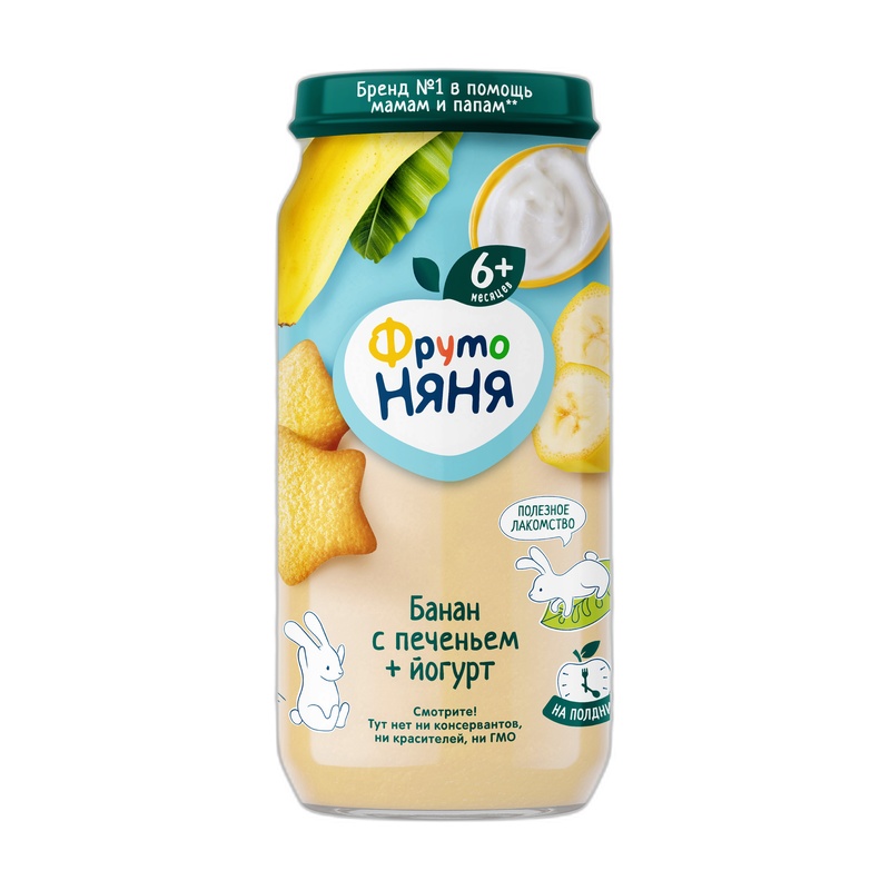 ПЮРЕ ФРУТО НЯНЯ БАНАН ЙОГУРТ ПЕЧЕНЬЕ 250Г СТ/Б