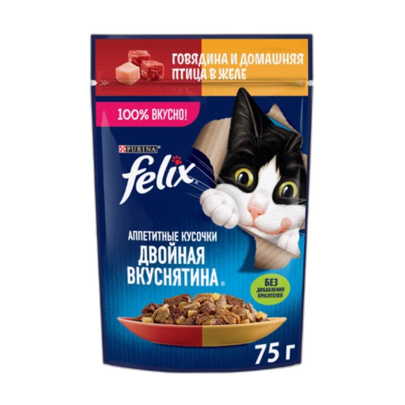 КОРМ ДЛЯ КОШЕК FELIX АППЕТИТНЫЕ КУСОЧКИ ГОВЯДИНА 75Г