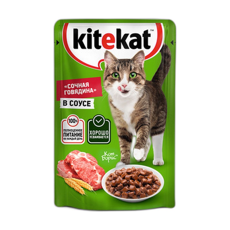 КОРМ ДЛЯ КОШЕК KITEKAT ГОВЯДИНА В СОУСЕ 85Г