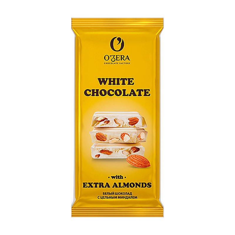ШОКОЛАД OZERA БЕЛЫЙ ЦЕЛЬНЫЙ МИНДАЛЬ WHITE& EXTRA ALMOND 90Г