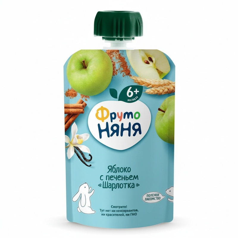 ПЮРЕ ФРУТО НЯНЯ ЯБЛОКО ПЕЧЕНЬЕ ШАРЛОТКА 90Г ПАУЧ