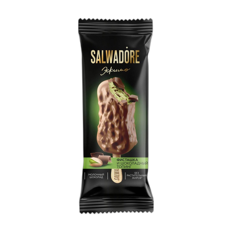 МОРОЖЕНОЕ SALWADORE ФИСТАШКА И ШОКОЛАДНЫЙ ТОПИНГ 80Г ЭСКИМО