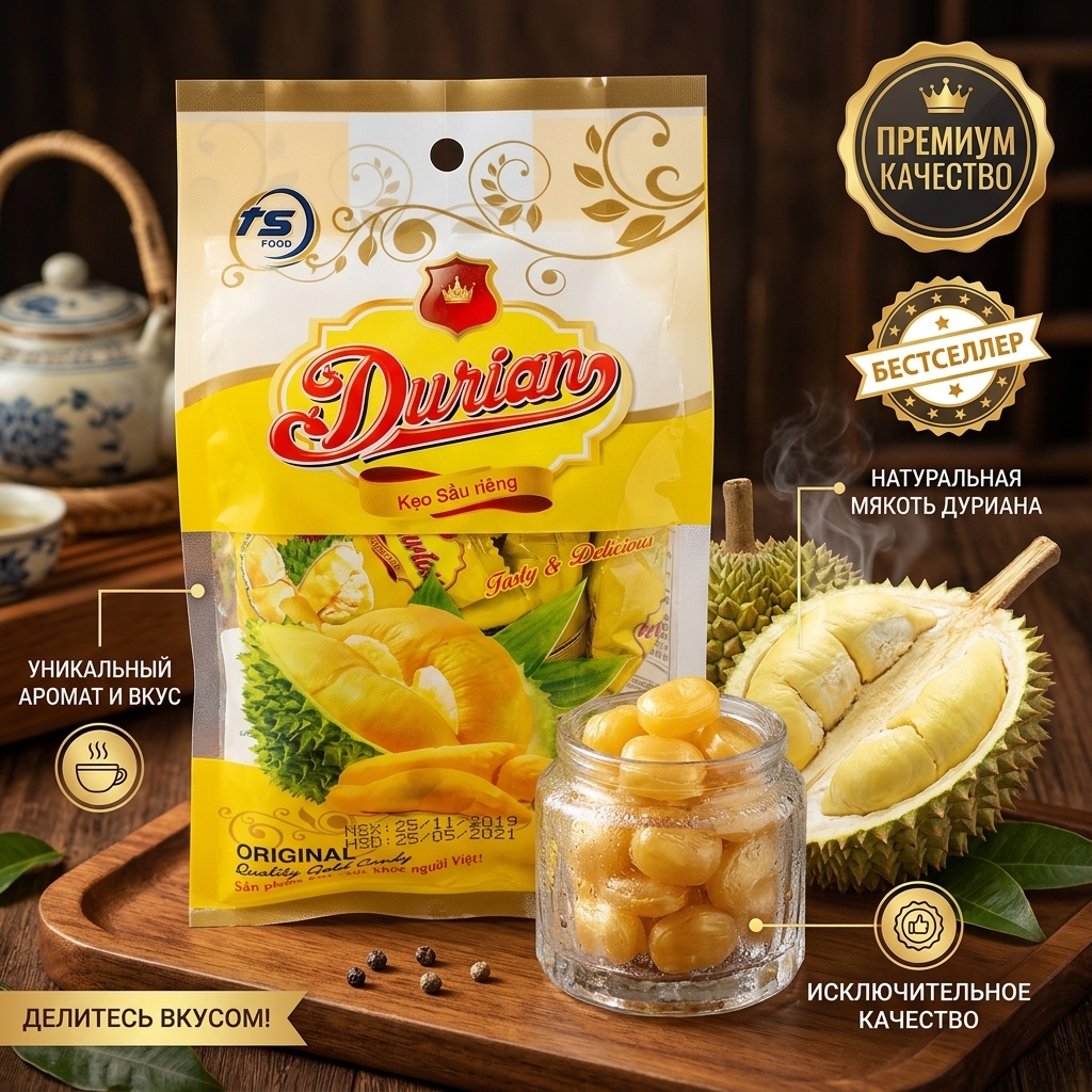 КОНФЕТЫ СО ВКУСОМ ДУРИАНА 120Г