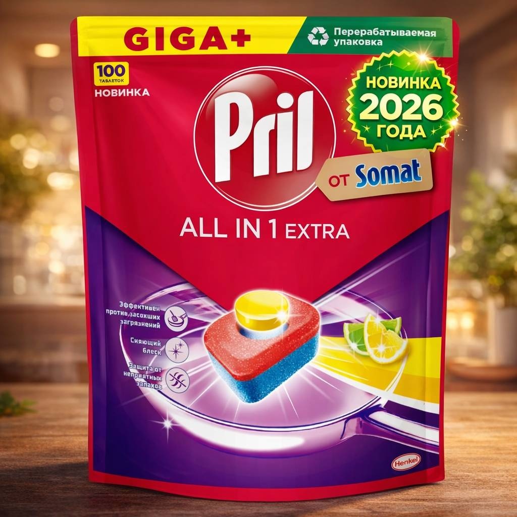 ТАБЛЕТКИ ДЛЯ ПОСУДОМОЕЧНЫХ МАШИН PRIL EXTRA ALL IN ONE 100ШТ