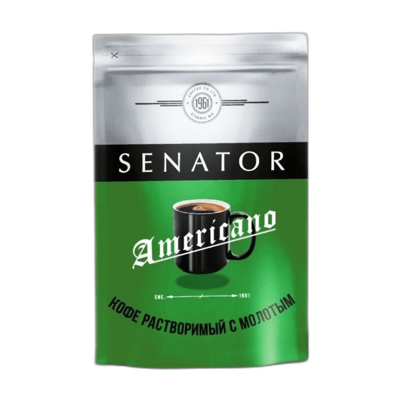 КОФЕ РАСТВОРИМЫЙ SENATOR AMERICANO + ЖАРЕНЫЙ МОЛОТЫЙ КОФЕ 75Г Д/П