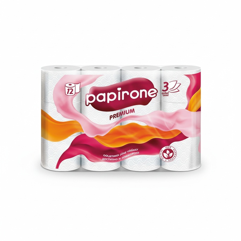 БУМАГА ТУАЛЕТНАЯ PAPIRONE 3-СЛОЙНАЯ 12ШТ
