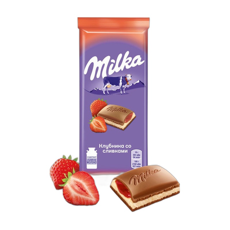 ШОКОЛАД MILKA МОЛОЧНЫЙ КЛУБНИКА СЛИВКИ 90Г
