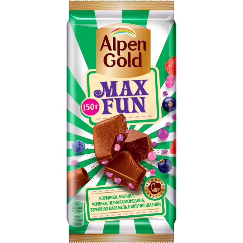 ШОКОЛАД ALPEN GOLD MAX FUN ФУНДУК ЯГОДА 150Г