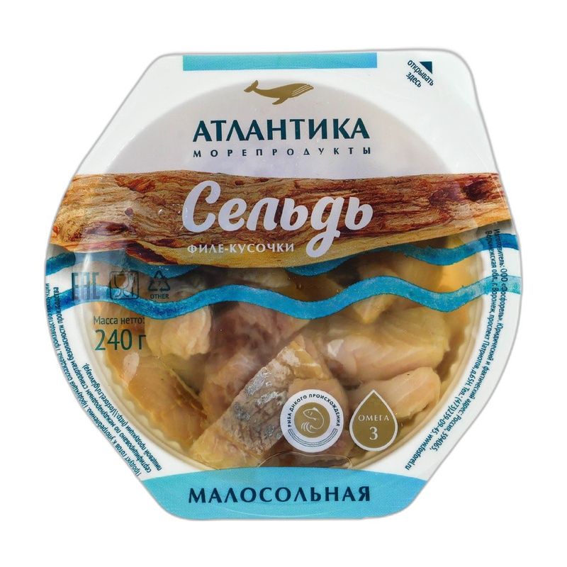 ПРЕСЕРВА СЕЛЬДЬ АТЛАНТИКА МАЛОСОЛЬНАЯ В МАСЛЕ 400 ГР