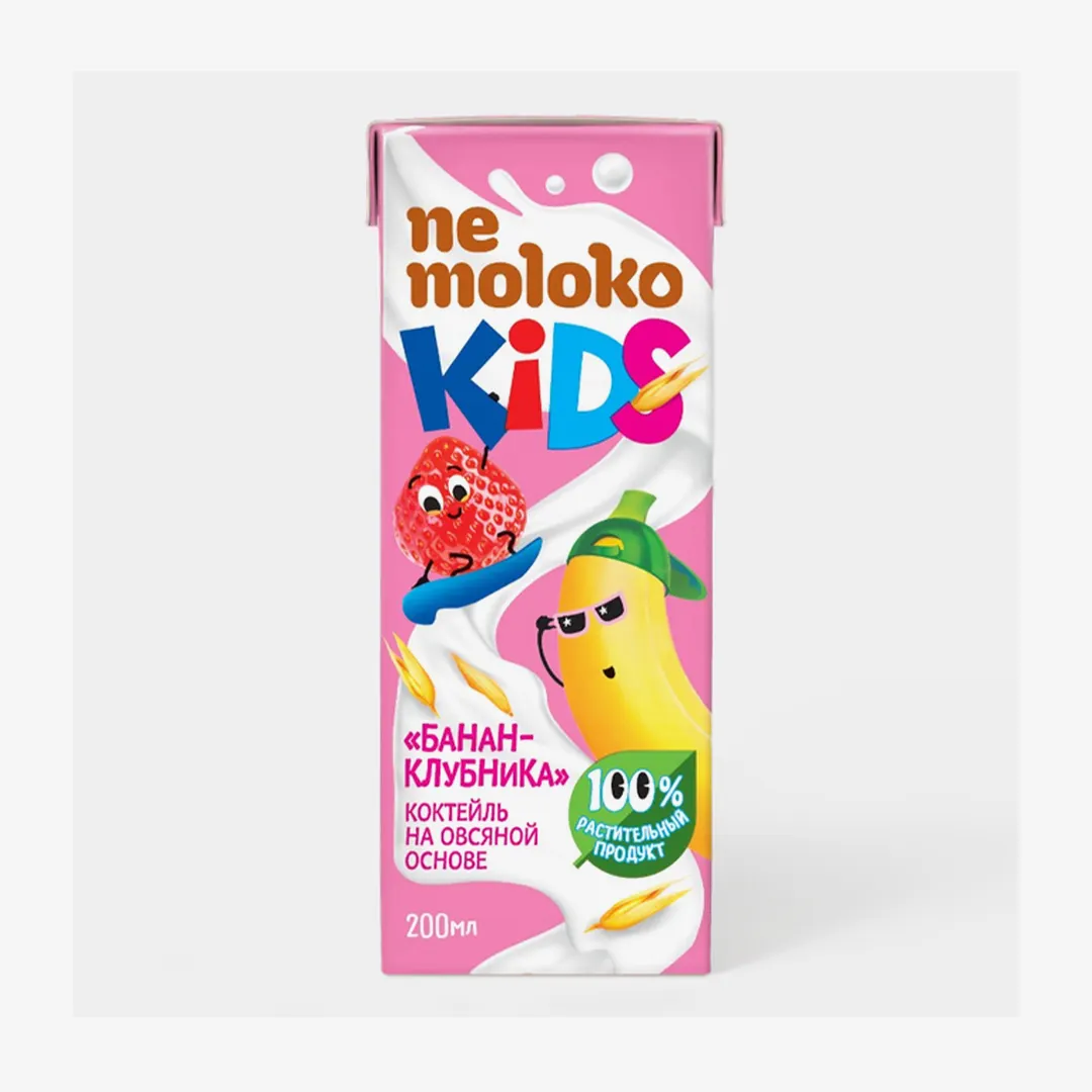 КОКТЕЙЛЬ ОВСЯНЫЙ NEMOLOKO KIDS БАНАН КЛУБНИКА 200МЛ