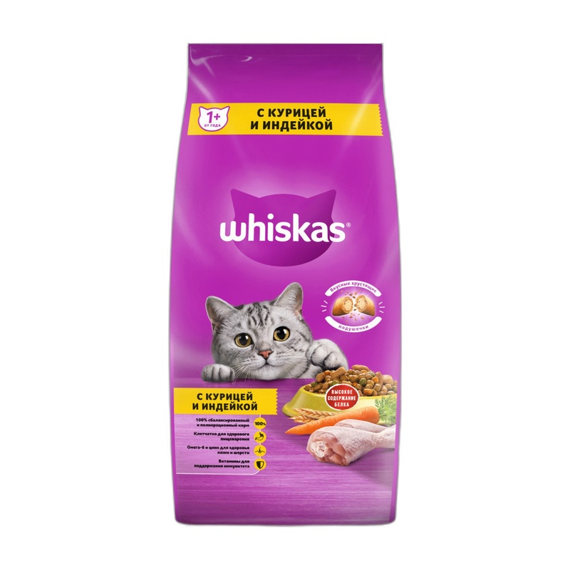 КОРМ ДЛЯ КОШЕК WHISKAS ПОДУШЕЧКИ С ПАШТЕТОМ КУРИЦА ИНДЕЙКА 1,3КГ