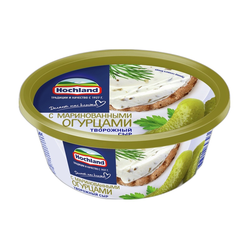 СЫР ТВОРОЖНЫЙ HOCHLAND С МАРИНОВАННЫМИ ОГУРЦАМИ 140Г