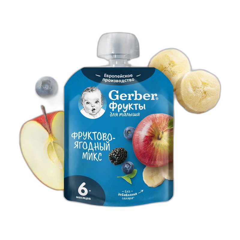 ПЮРЕ GERBER ФРУКТЫ ЯГОДЫ 90Г ПАУЧ