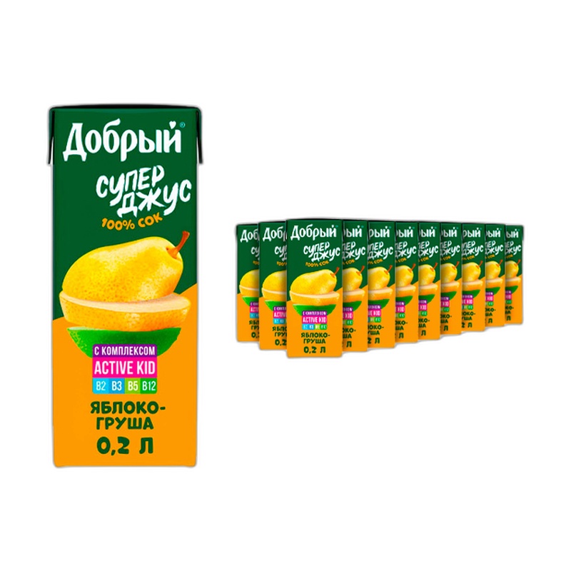 СОК ДОБРЫЙ СУПЕР ДЖУС ЯБЛОКО ГРУША 200МЛ Т/П