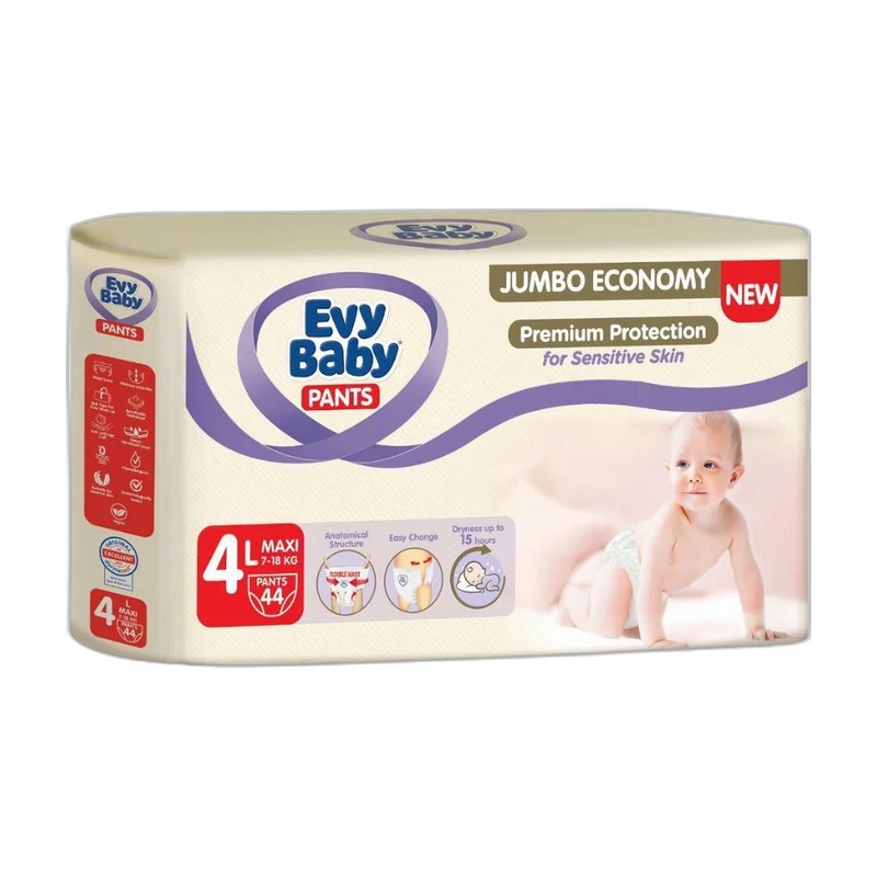 ПОДГУЗНИКИ-ТРУСИКИ EVY BABY MAXI JUMBO '4 7-18КГ 44ШТ