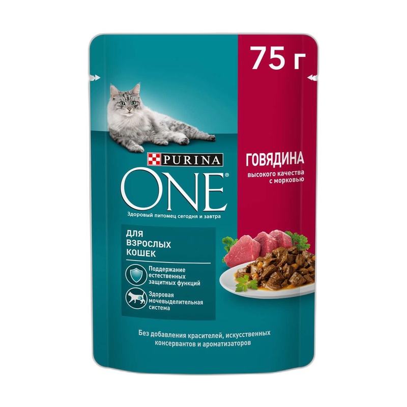 КОРМ ДЛЯ КОШЕК PURINA ONE ГОВЯДИНА МОРКОВЬ 75Г
