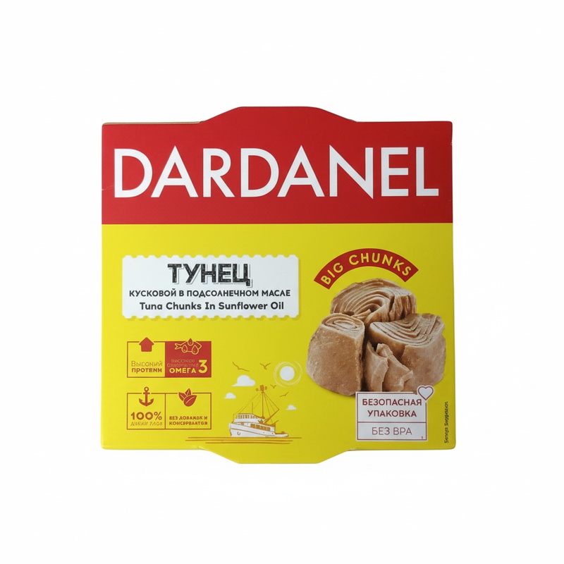 ТУНЕЦ DARDANEL КУСОЧКИ В ПОДСОЛНЕЧНОМ МАСЛЕ 150Г