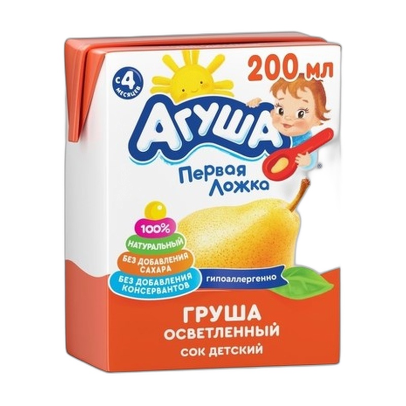 СОК АГУША ГРУША ОСВЕТЛЕННЫЙ 200МЛ Т/П
