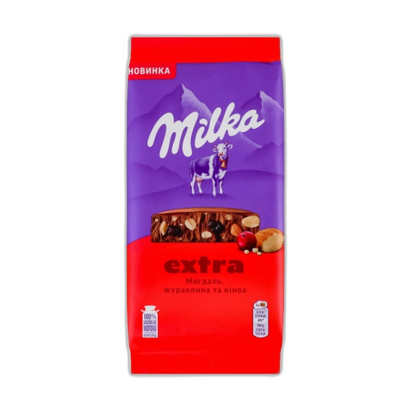 ШОКОЛАД MILKA EXTRA МИНДАЛЬ КЛЮКВА КИНОА 130Г
