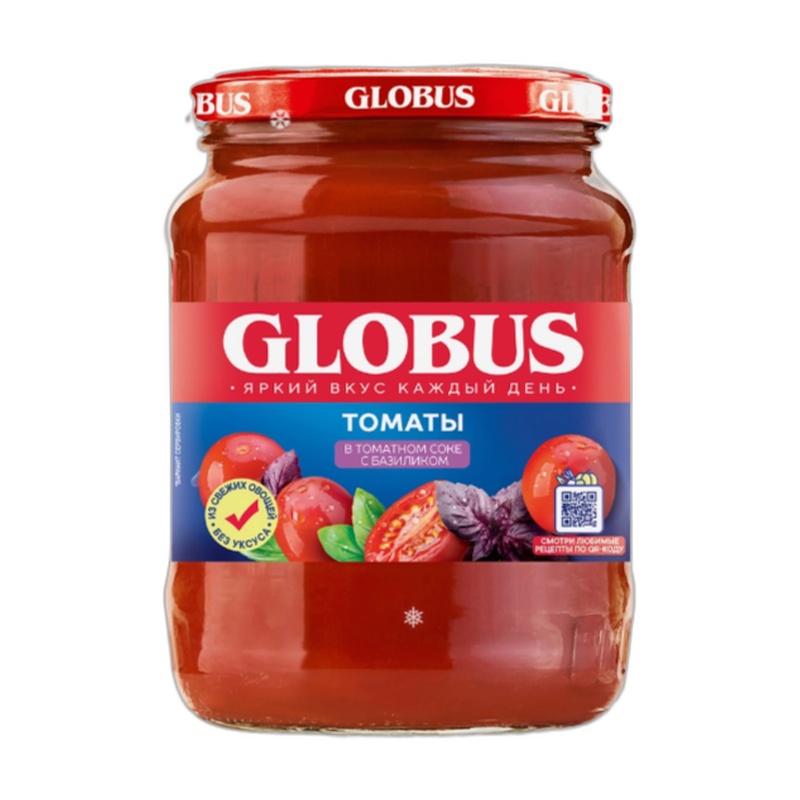 ТОМАТЫ GLOBUS В ТОМАТНОМ СОКЕ С БАЗИЛИКОМ 720МЛ