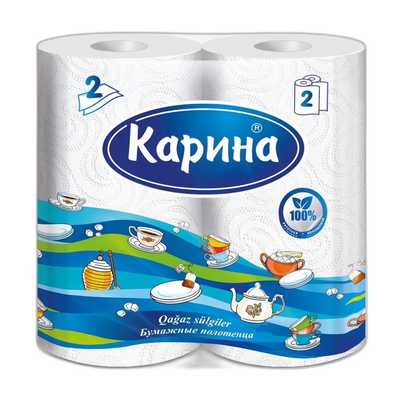 ПОЛОТЕНЦА БУМАЖНЫЕ КАРИНА БЕЛЫЕ 2-СЛОЙНЫЕ 2ШТ