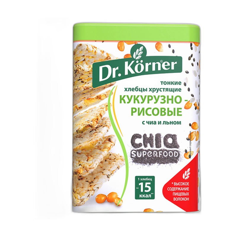 ХЛЕБЦЫ КУКУРУЗНО-РИСОВЫЕ DR.KORNER СЕМЕНА ЧИА ЛЕН 100Г