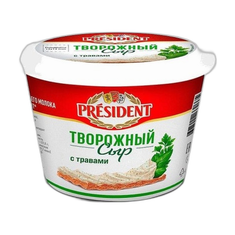 СЫР ТВОРОЖНЫЙ PRESIDENT С ТРАВАМИ 54% 140Г