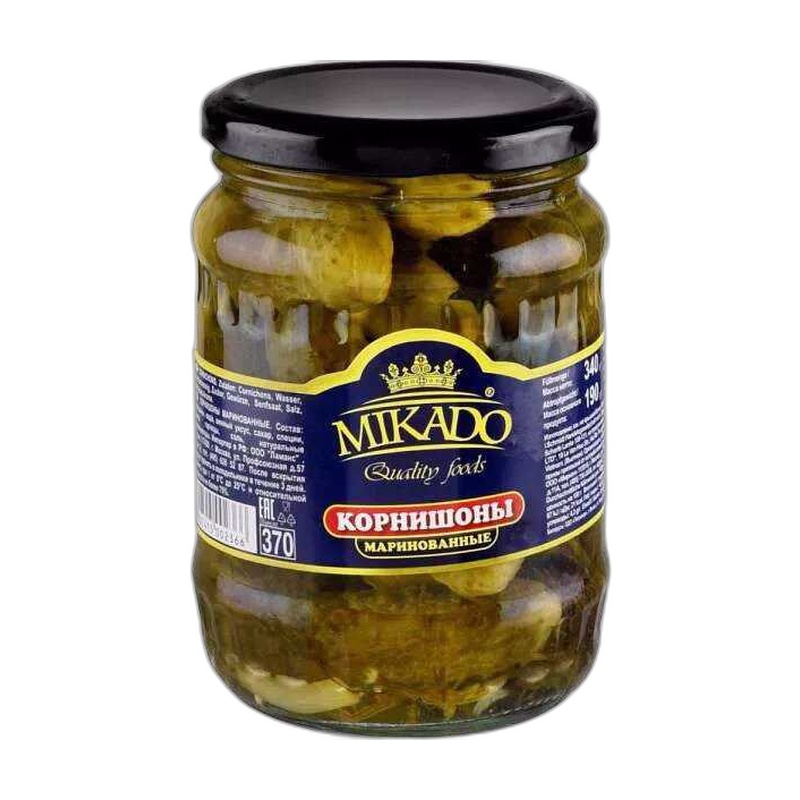 КОРНИШОНЫ MIKADO МАРИНОВАННЫЕ 370МЛ