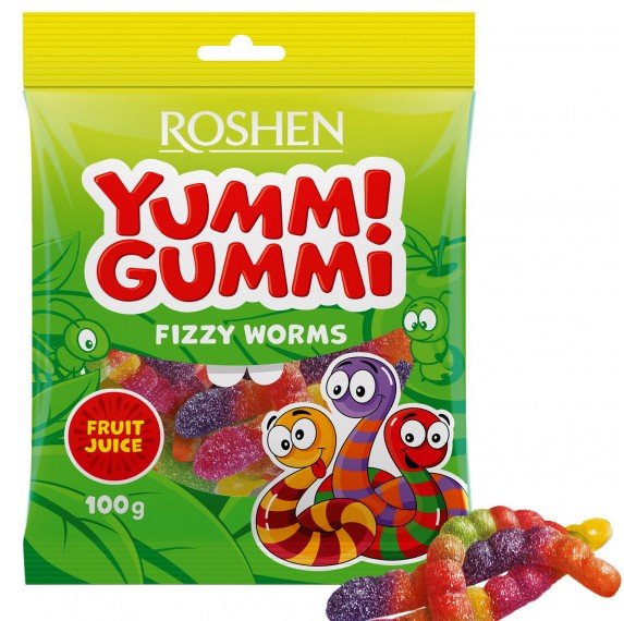 КОНФЕТЫ ЖЕЛЕЙНЫЕ ROSHEN YUMMI GUMMI FIZZY WORMS 70Г ФЛ П