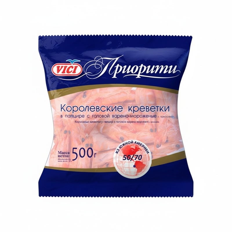 КРЕВЕТКИ КОРОЛЕВСКИЕ VICI В ПАНЦИРЕ В/М 50/70 500Г