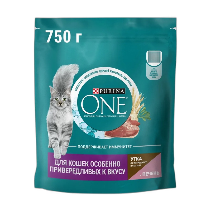 КОРМ ДЛЯ ПРИВЕРЕДЛИВЫХ КОШЕК PURINA ONE УТКА И ПЕЧЕНЬ 750Г