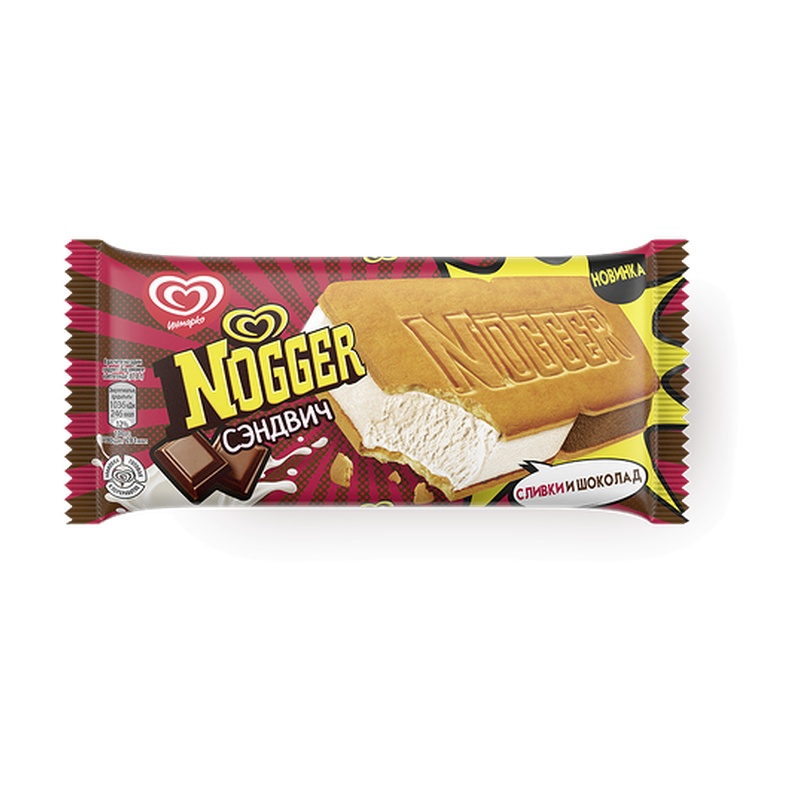 МОРОЖЕНОЕ NOGGER СЕНДВИЧ СЛИВКИ ШОКОЛАД 145Г