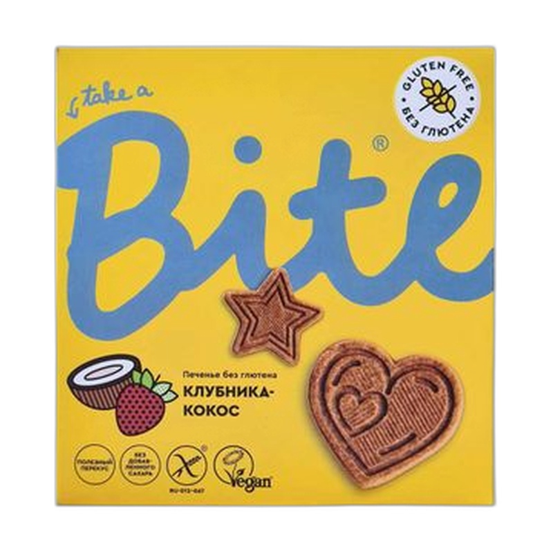 ПЕЧЕНЬЕ БЕЗГЛЮТЕНОВОЕ BITE КЛУБНИКА КОКОС 115Г