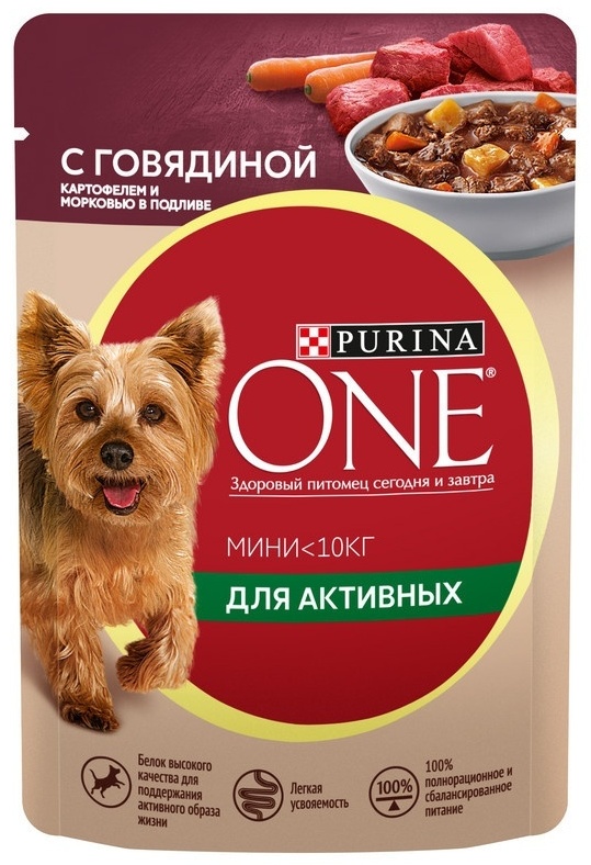 КОРМ ДЛЯ СОБАК PURINA ONE ГОВЯДИНА КАРТОФЕЛЬ И МОРКОВЬ В ПОДЛИВЕ 85Г