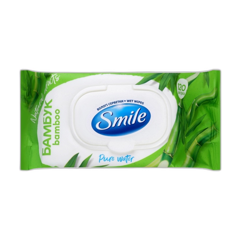 САЛФЕТКИ ВЛАЖНЫЕ SMILE С ЭКСТРАКТОМ БАМБУКА 120ШТ