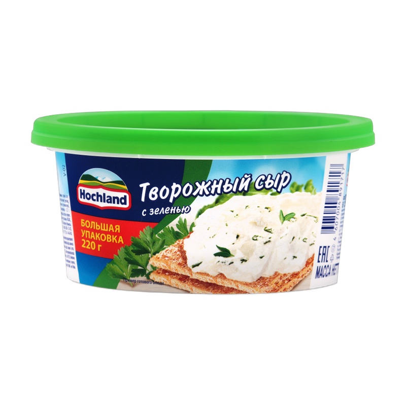 СЫР ТВОРОЖНЫЙ HOCHLAND С ЗЕЛЕНЬЮ 220Г