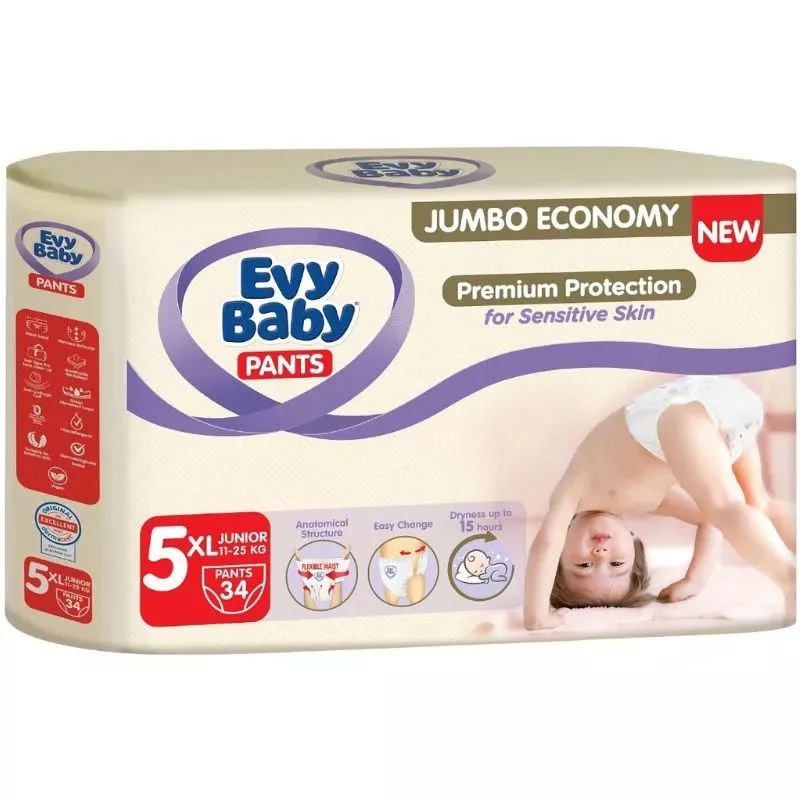 ПОДГУЗНИКИ-ТРУСИКИ EVY BABY JUNIOR JUMBO '5 11-25КГ 34ШТ