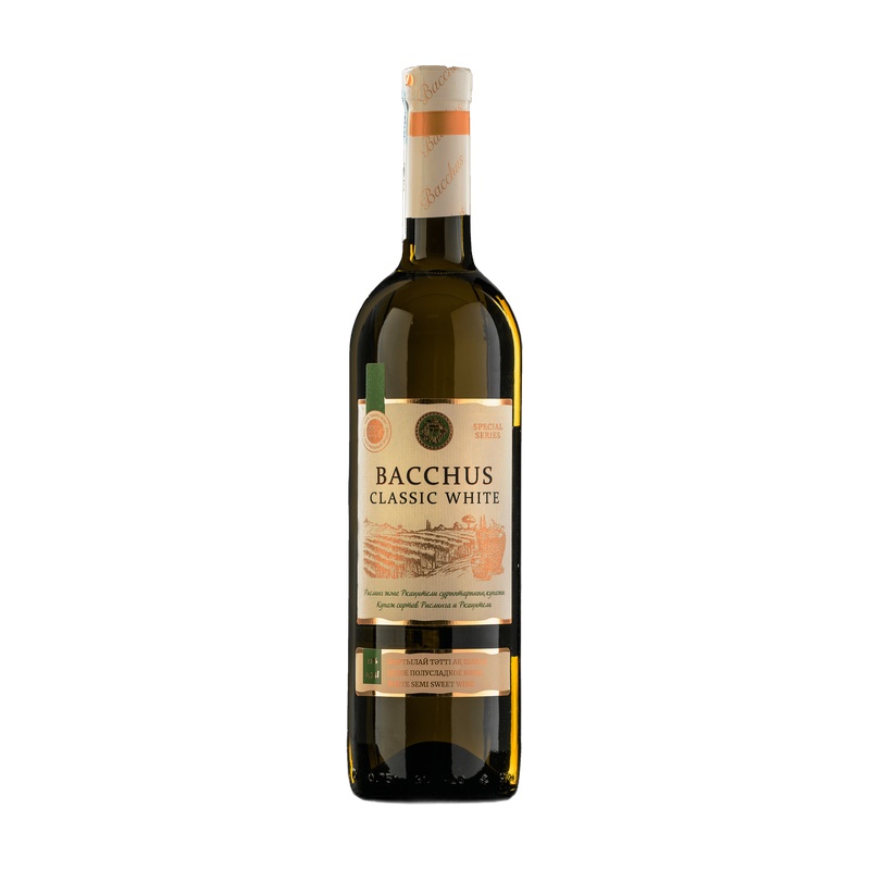 ВИНО BACCHUS CLASSIC WHITE БЕЛОЕ ПОЛУСЛАДКОЕ 11% 0,75Л КАЗАХСТАН